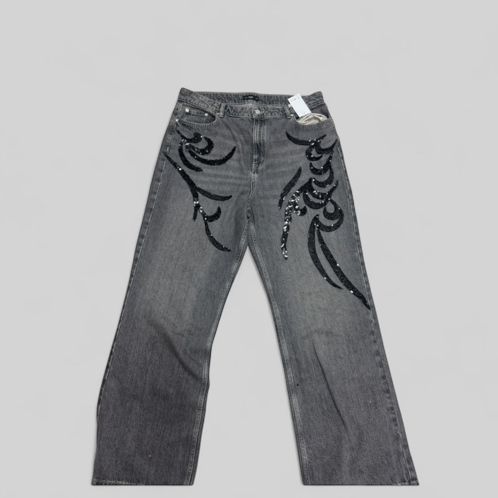 ✨ Embellished Beaded Patch Jeans – One of One