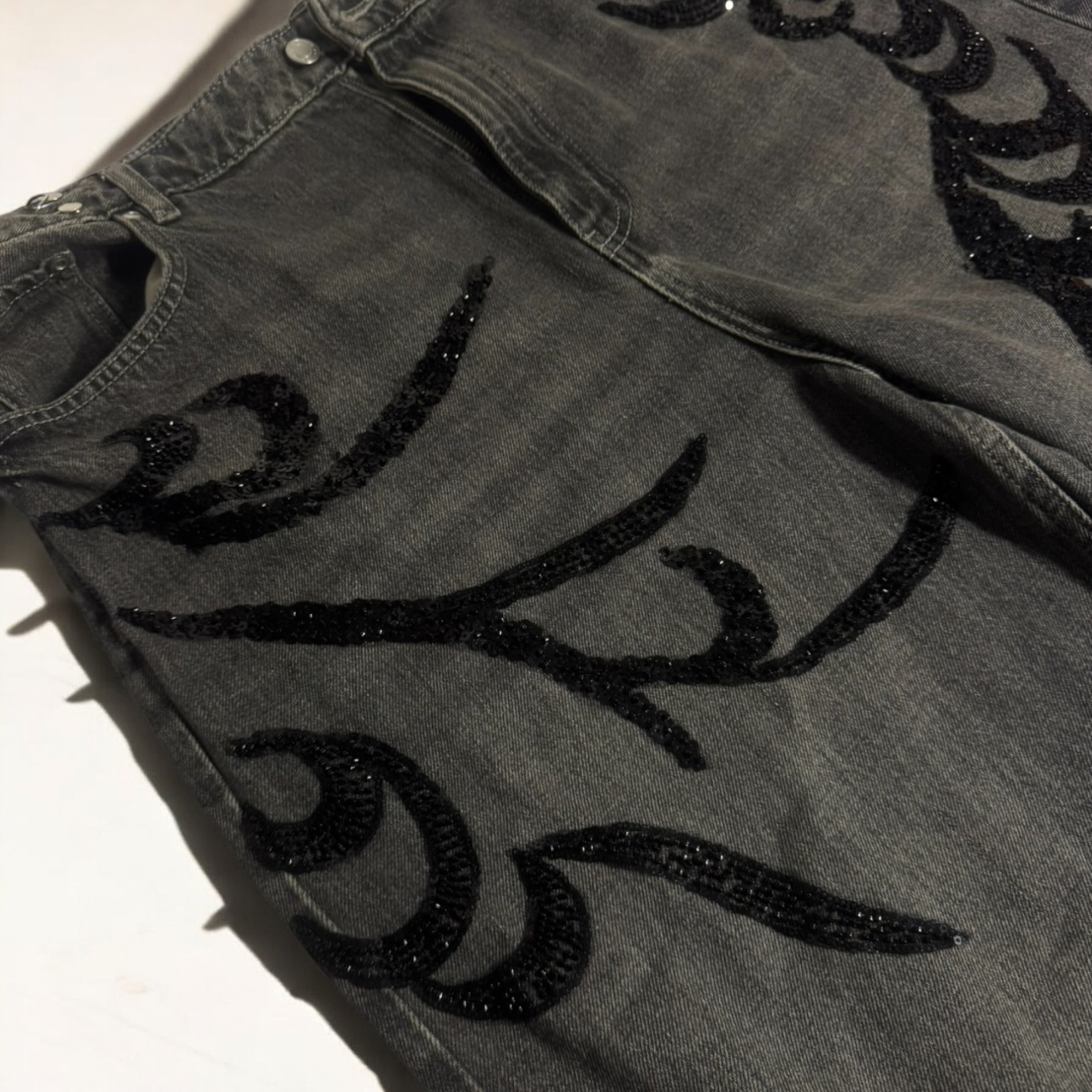 ✨ Embellished Beaded Patch Jeans – One of One